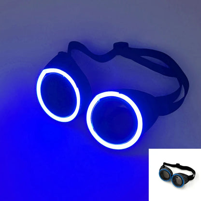 New arrive Round Shape LED Luminous Glasses with Dark Lens Rezz Style Neon Glow Goggles Glow in The Dark Night Club Party Props