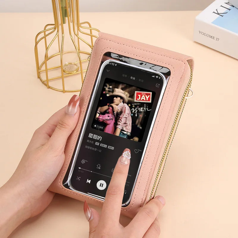 Women’s Mini Crossbody Handbag Purse, Touch Screen Phone BagS, Multi Card Zipper PU Leather Shoulder Bags for Daily Shopp Dating