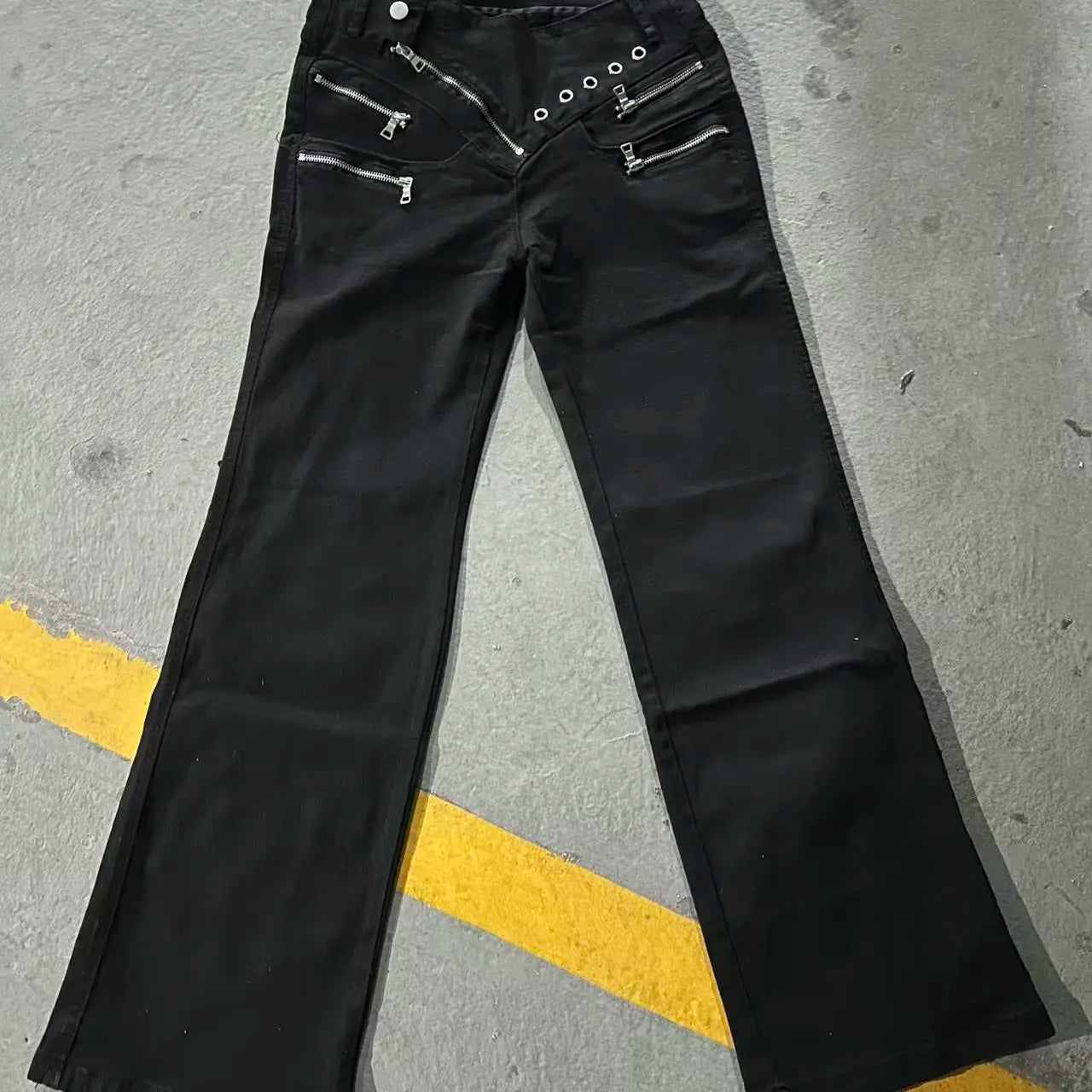 American Retro Dark Punk Style Women Jeans New Street Harajuku High Street Splicing Zipper Floor Pants