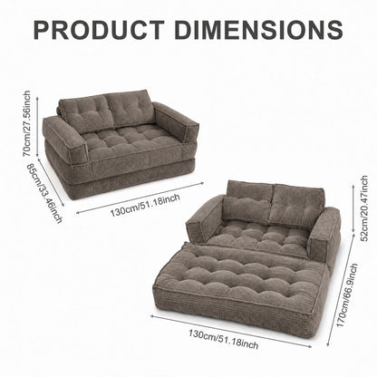 51" 2-Seater Modular Corduroy Sofa with Chaise, 2-in-1 Boneless Convertible Floor Couch, Lazy Double Sofa with Armrest for Living Room, Black