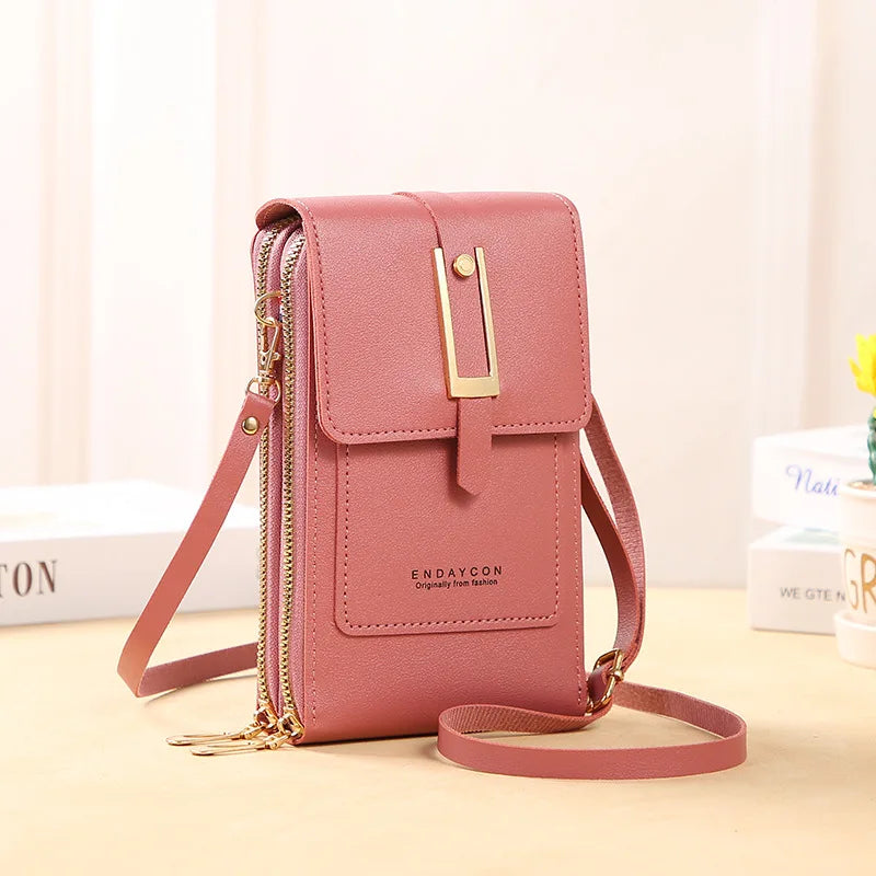 Women’s Mini Crossbody Handbag Purse, Touch Screen Phone BagS, Multi Card Zipper PU Leather Shoulder Bags for Daily Shopp Dating