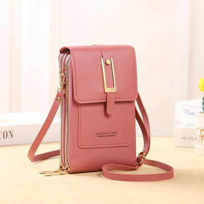 Women’s Mini Crossbody Handbag Purse, Touch Screen Phone BagS, Multi Card Zipper PU Leather Shoulder Bags for Daily Shopp Dating