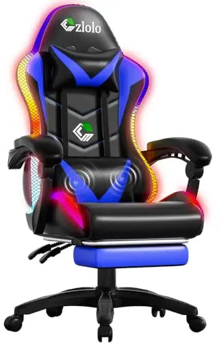 Gaming Chair, Racing Style RGB LED Lights Gaming Chairs for Adults and Kids, Lumbar Massager Gamer Chair, High Back