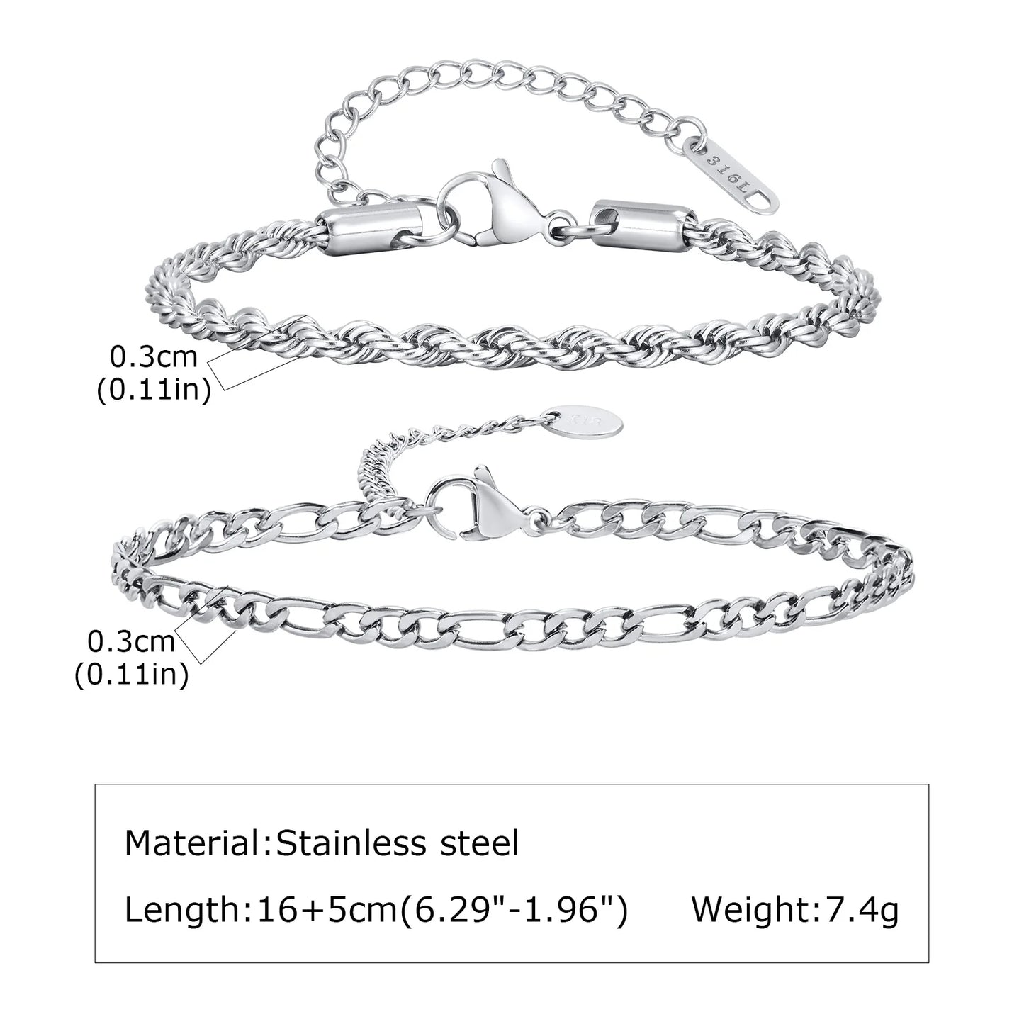 1/2/3pcs Chain Bracelet for Men Women,Stainless Steel Twisted Rope Cuban Chain Wristband,Hip Hop Minimalist Jewelry Gift