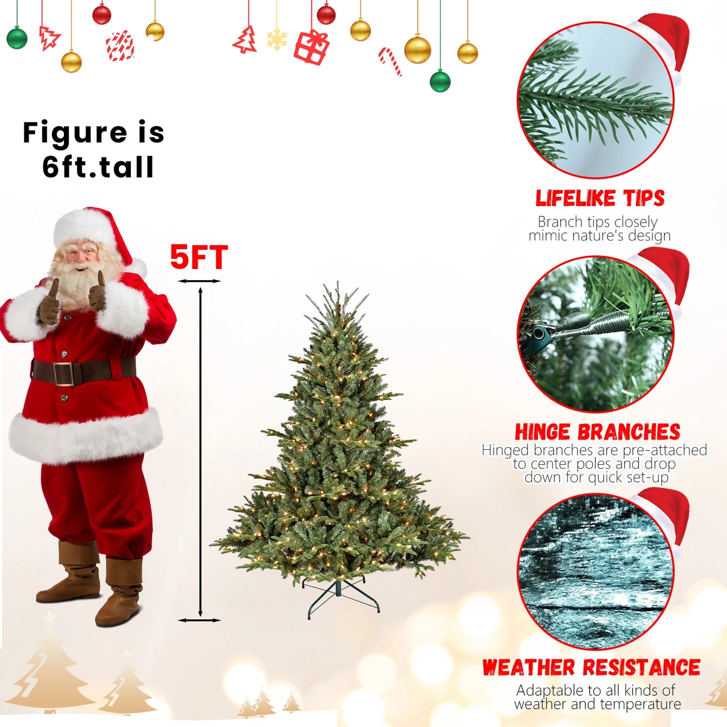 7.5ft Full-Shape Christmas Tree with 850 UL Certified Lights, 2441 PE/PVC Mixed Branch Tips, Hinged Easy Setup Artificial Tree with Wide Base and Metal Stand, Green