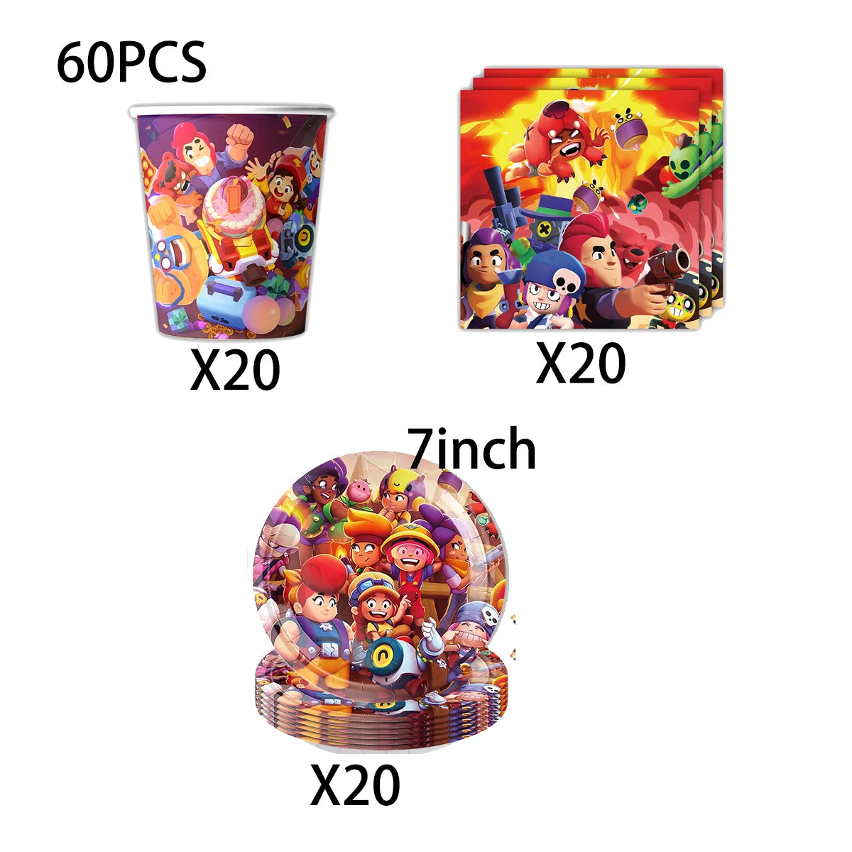 Kids Party Favors Decoration Balloons Gift Bag Brawl Stars Theme Happy Birthday Banner Tableware Paper Plates Napkins Tablecloth