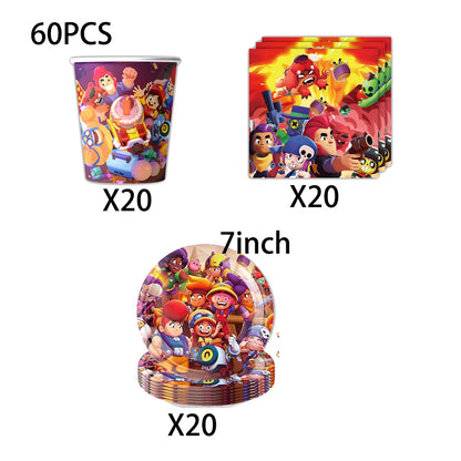 Kids Party Favors Decoration Balloons Gift Bag Brawl Stars Theme Happy Birthday Banner Tableware Paper Plates Napkins Tablecloth