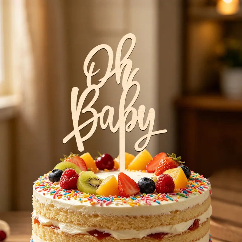 YOMDID Oh Cake Topper Birthday Cake Topper Wood Photo Prop for Baby Shower Birthday Decoration Party Supplies