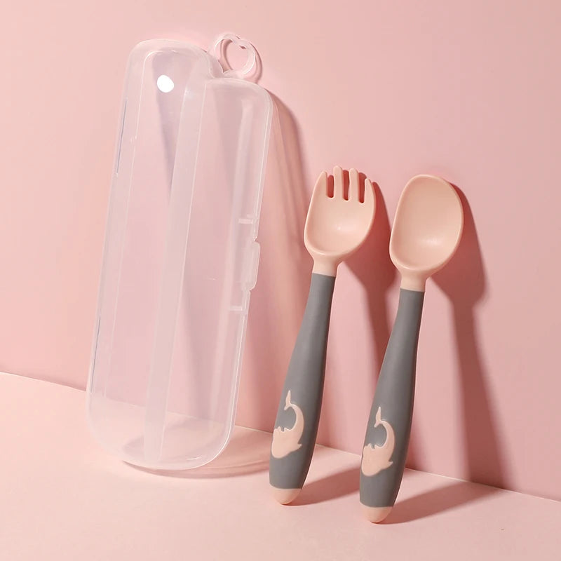 BPA Free Infant Baby Kids Children Feeding Training Non-Slip Flexible Twisting Fork Spoon Tableware