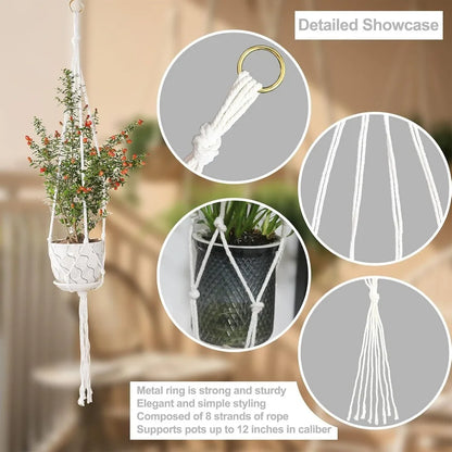 3‑Pack Macrame Plant Hangers, Bohemian Cotton Hanging Plant Holders with Complete Mounting Hardware for Indoor Outdoor Decor