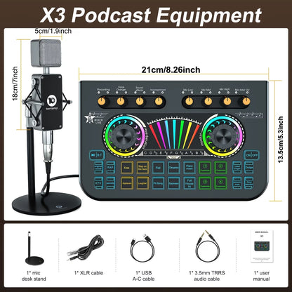 Tenlamp  X3-B333 Mic Mixer Set Podcast Influencer KOL Singing Gaming DJ Mixing Station Controller Equipment Studio Recording Electronic Music Mixer Power Karaoke Machine Available Dynamic Condenser Wireless Microphone Microfo
