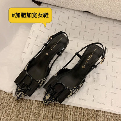 French Style Pointed Toe Backless Heeled Sandals Closed Toe Design Wide Width Plus Size Soft Comfortable High Heel Slip On Shoes