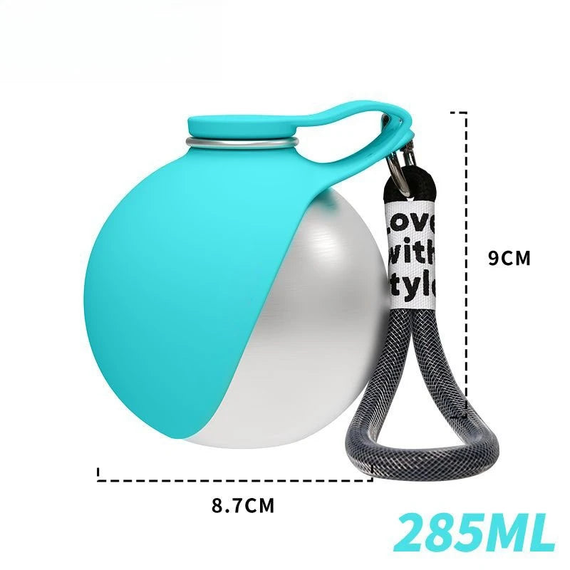Dog Water Bottle with Removable Silicone Bowl,285ml Stainless Steel Construction, Leak-Proof for Outdoor Activities Like Walking