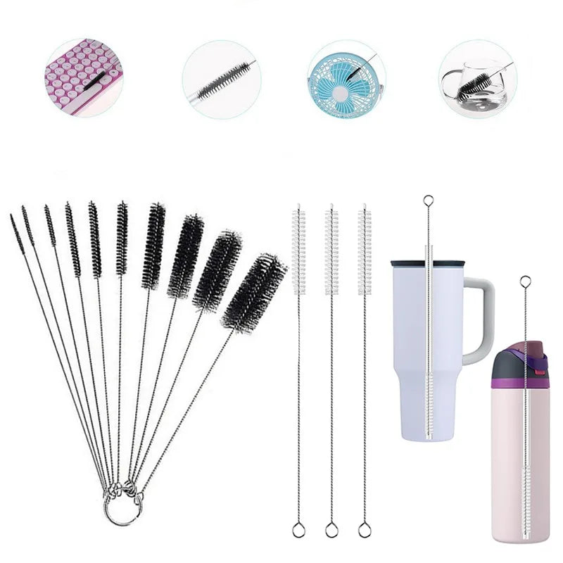 Drinking Straw Cleaning Brush Kit Reusable Tube Pipe Cleaner Nylon Stainless Steel Long Cleaning Brushes for Baby Cup Bottles