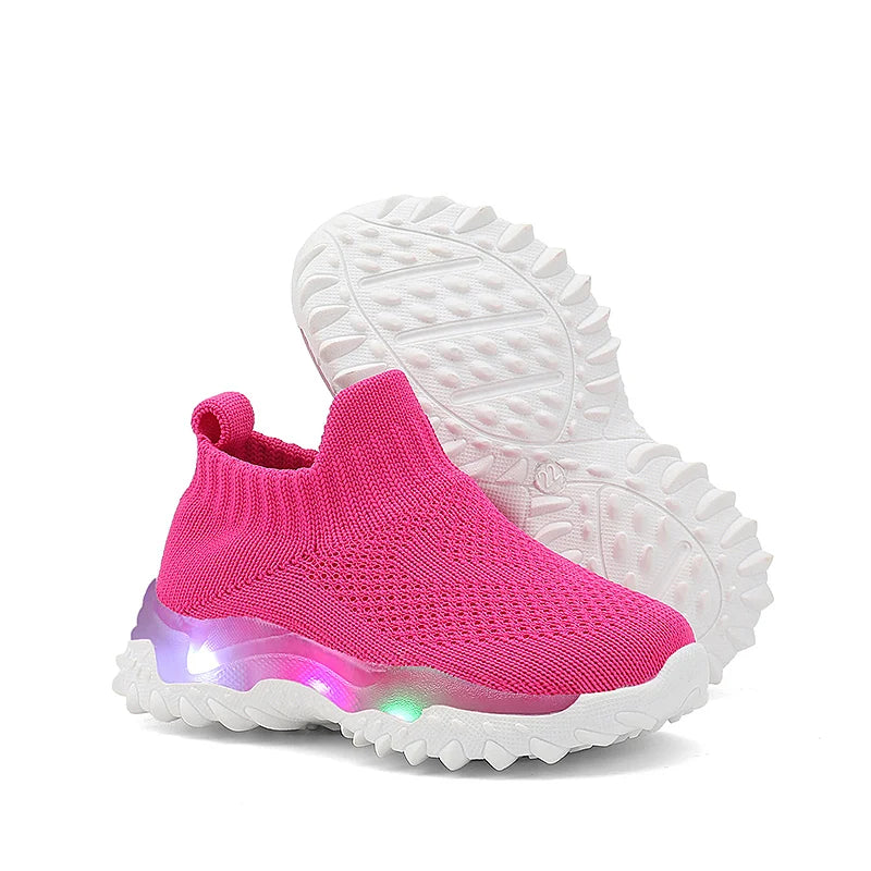 Kids Sneakers Children Baby Girls Boys Breathable Mesh Led Luminous Socks Sport Run Sneakers Shoes Sapato Infantil Light Up Shoe