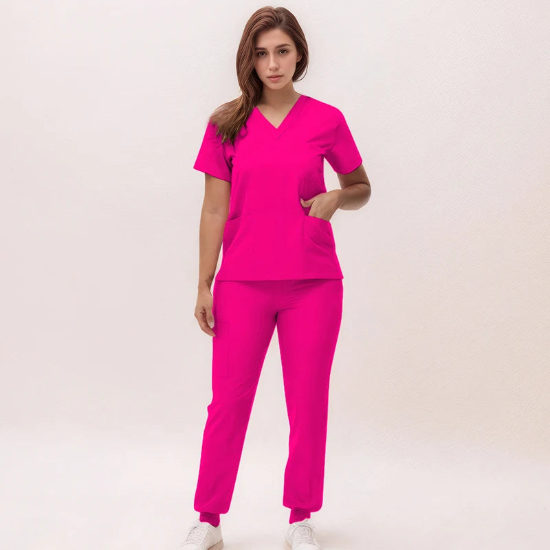 Women's Nurse Scrub Set | V-Neck Top & Jogger Pants, Stretch Jersey | Medical Workwear