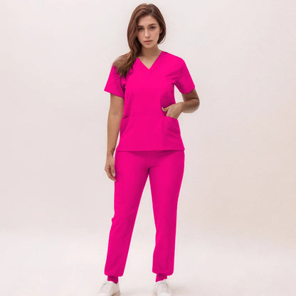 Women's Nurse Scrub Set | V-Neck Top & Jogger Pants, Stretch Jersey | Medical Workwear