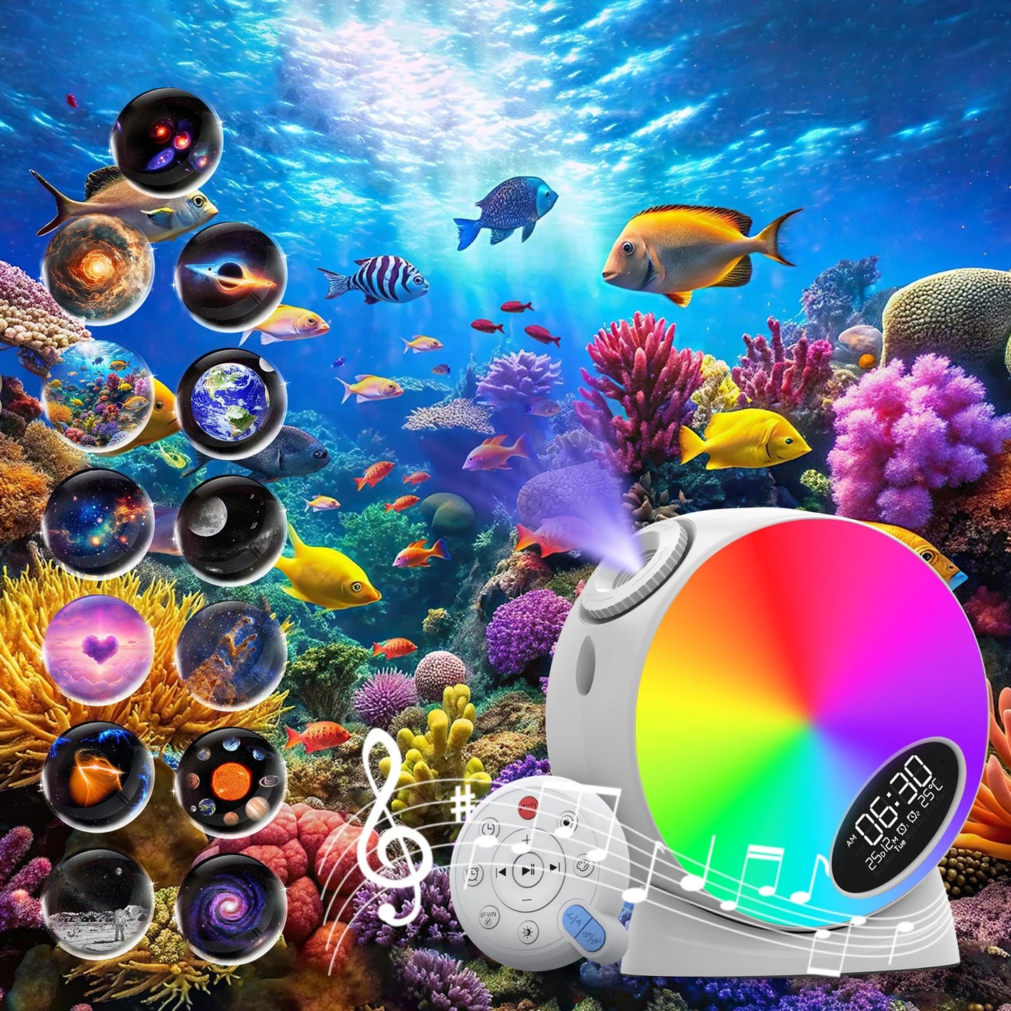 Planetarium Projector Night Light Star Projector with Clock Display Bluetooth Function and 15 Types of Sleep-Aiding White Noise