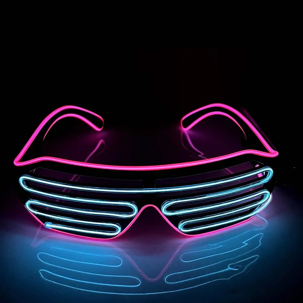 Wireless LED Glowing Glasses Cool Colorful Neon Glasses Double Colors Glow-in-the-dark Luminous Glasses Halloween Costumes