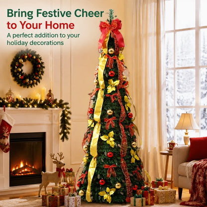 Pre Lit Pre Decorated Christmas Tree Pop Up Christmas Tree and Warm LED Lights & DIY Ornaments,Holiday Party Decorations