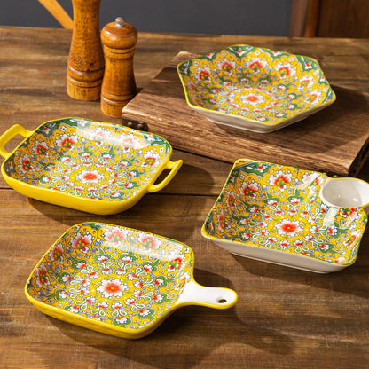 Ceramic Tableware Set Rice Bowl Serving Plate Creative Cutlery Soup Plate Noodle Handle Bowl Sauce Dish Steak Salad Fruit Plate