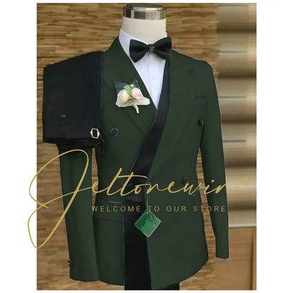 Double Breasted White Black Wedding Suits for Men Fashion Slim Fit Groom Best Man Wedding Tuxedo Formal Prom Wear 2 Pieces Set