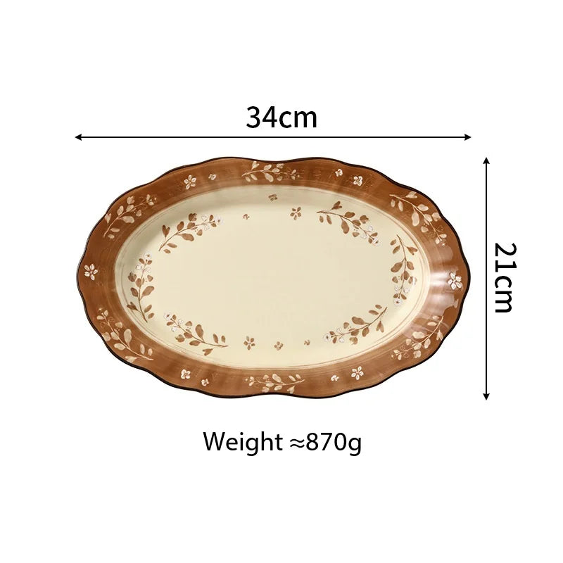 Household Retro Underglaze‑Color Ceramic Dinnerware Set Stylish Rice Soup Bowls Plates Combo Set for Daily Home Dining Tableware