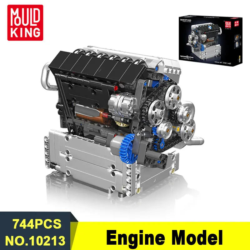 MOULD KING 10213 Tech Car Engine Building Set 744PCS STEM Educational Model for Kids Adults DIY Mechanical Engineering Toy