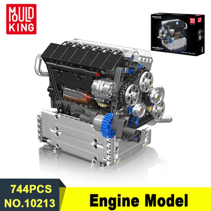 MOULD KING 10213 Tech Car Engine Building Set 744PCS STEM Educational Model for Kids Adults DIY Mechanical Engineering Toy