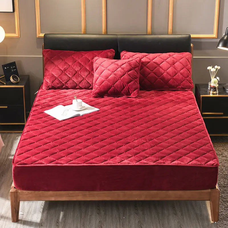 Plush thickened quilted mattress cover warm and soft crystal cotton sheet quilted mattress cover does not include Pillowcase
