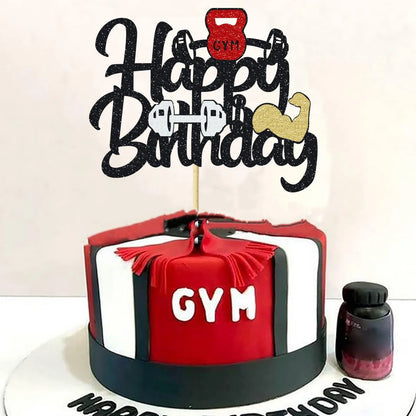 Weightlifting Cake Topper Happy Birthday Sports Pump Iron Kids Boy Man Party Baby Shower Cupcake Decoration Baking Supplies DIY
