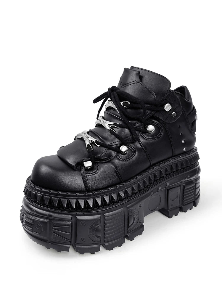 2025 Woman Sneakers New Punk Style Women Shoes Gothic Ankle Rock Boots Lace-up Heel Height Platform Shoes Woman Metal Decor