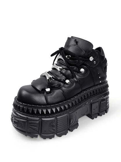 2025 Woman Sneakers New Punk Style Women Shoes Gothic Ankle Rock Boots Lace-up Heel Height Platform Shoes Woman Metal Decor