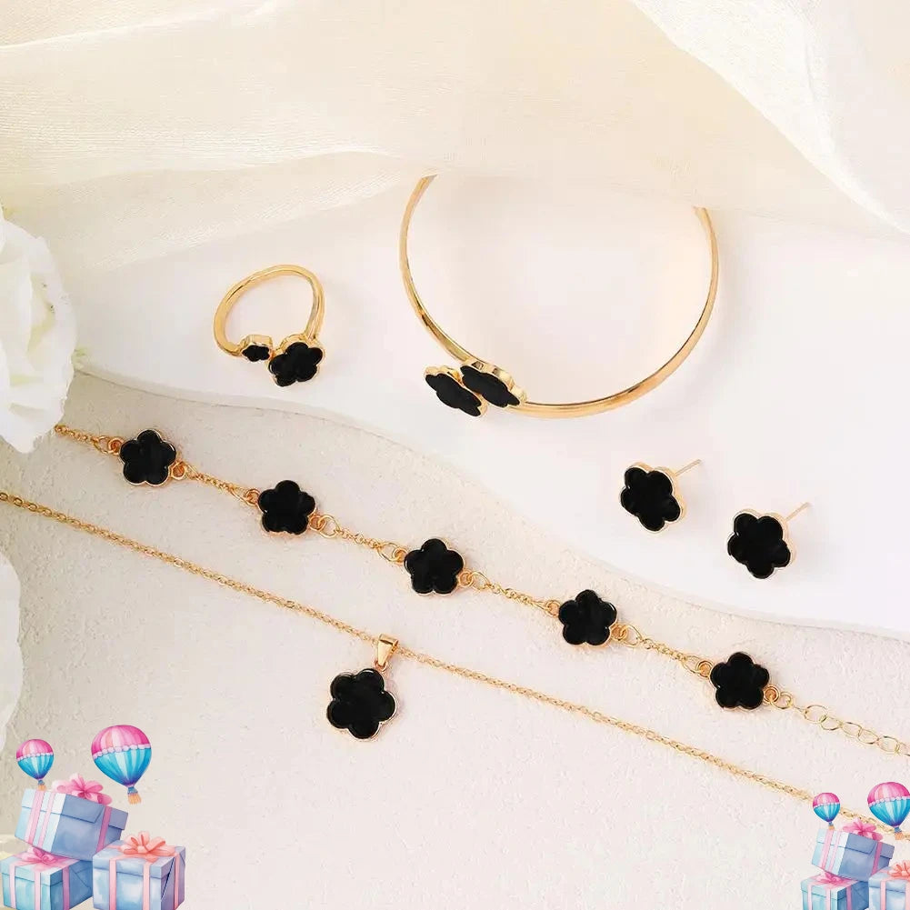 5 Pcs Set Jewelry Stainless Steel Five Leaf Clover Bracelets For Women Elegance French Niche Necklaces Bracelets Earrings