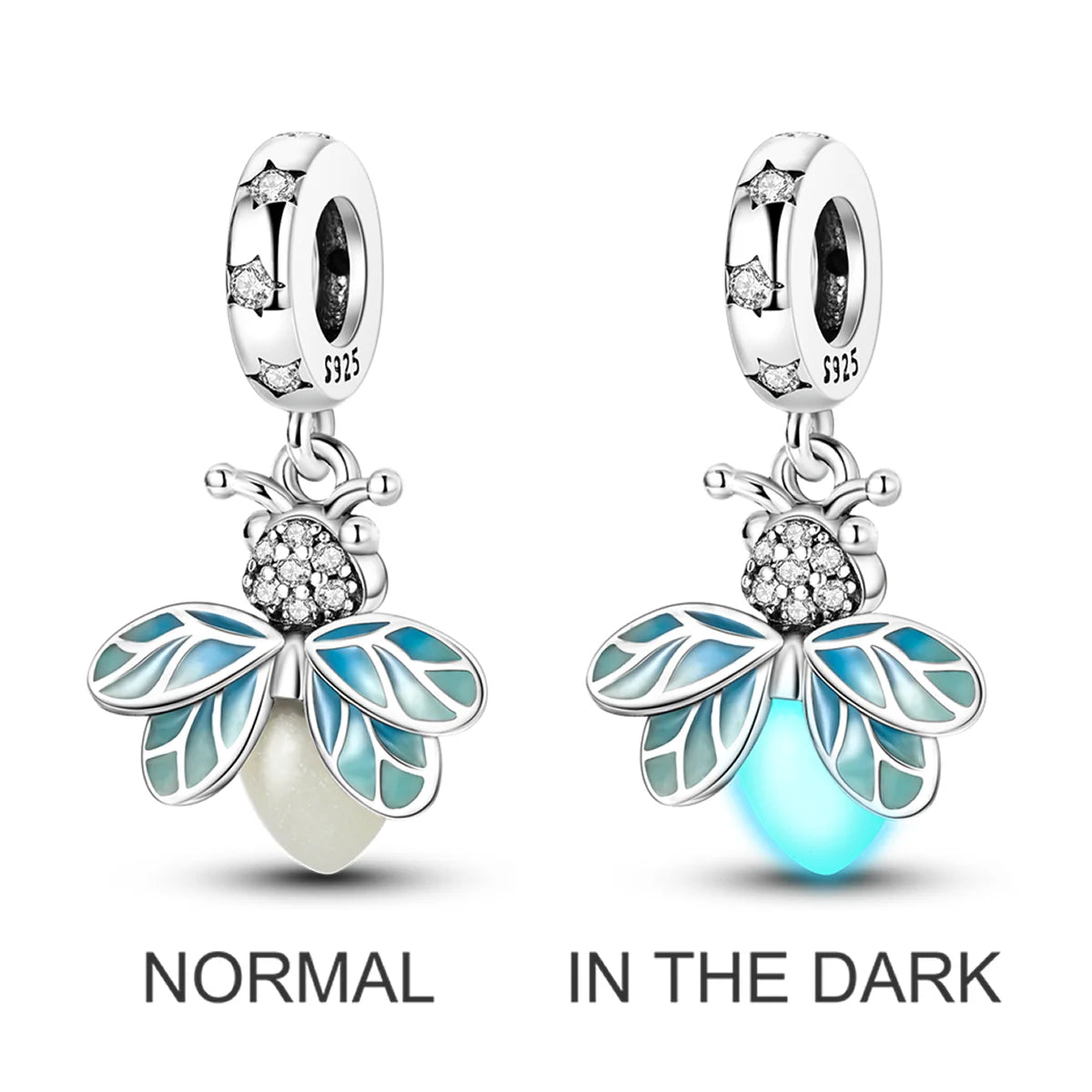 2026 Hot Sale Charms Bead 925 Sterling Silver Pink Butterfly Luminous Firefly Dangle Fit Bangle Bracelet Necklace DIY Jewelry