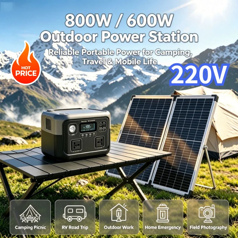 New 800W 589WH Portable Power Station 600W/800W Solar Generator LiFePO4 Backup Power Bank for Outdoor Camping Home Emergency
