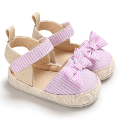 Bow Canvas Baby Girls Sandals, Summer Soft Sole Comfortable Lightweight Casual Walking Shoes