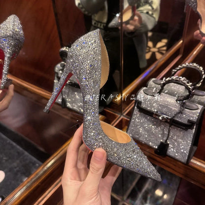 Red Sole Shoes High Heels Wedding Women Shoes Diamond Pumps  Heel 10cm Crystal Shoes Rhinestone Pointed Toe Glitter Party Heels