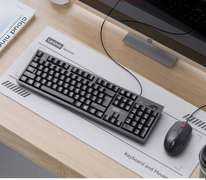 Lenovo Wired Keyboard And Mouse Set Splash-Proof for Home And Business Office Use Compatible with Desktops And Laptops 104 Keys