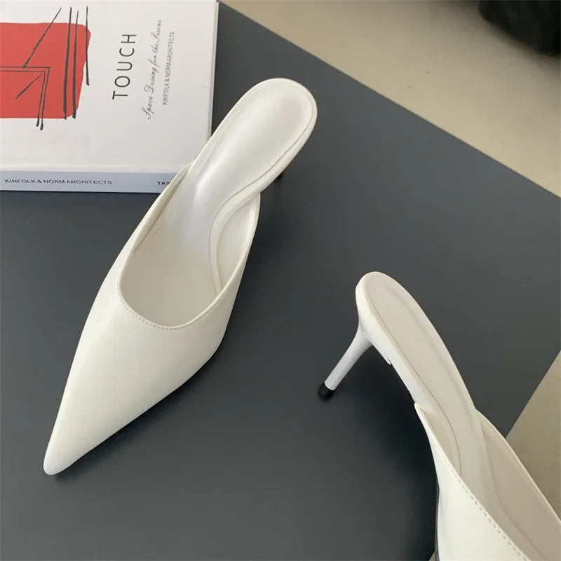 Luxury Designer Women's Shoes New Exquisite Pointed Tip High Heeled Slippers for Woman Fashion Baotou Casual Shoes Zapatos Mujer