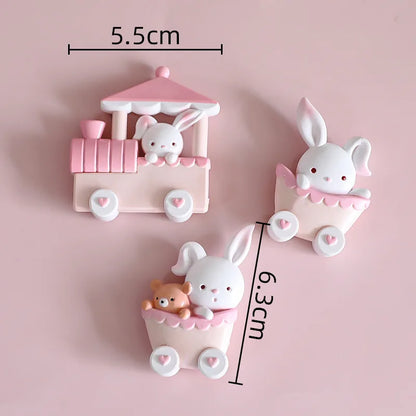 1set Pink Bunny Train Cake Topper Cartoon Rabbit Bear Doll Cake Decor Girls Birthday Party Decoration Baby Shower Supplies