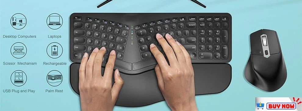 2.4G&Type-C Wireless Keyboard Mouse Combo with Wrist Rest,RGB Backlit,Silent Rechargeable Set for PC,Laptop,Window,Jiggler Mouse