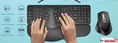 2.4G&Type-C Wireless Keyboard Mouse Combo with Wrist Rest,RGB Backlit,Silent Rechargeable Set for PC,Laptop,Window,Jiggler Mouse