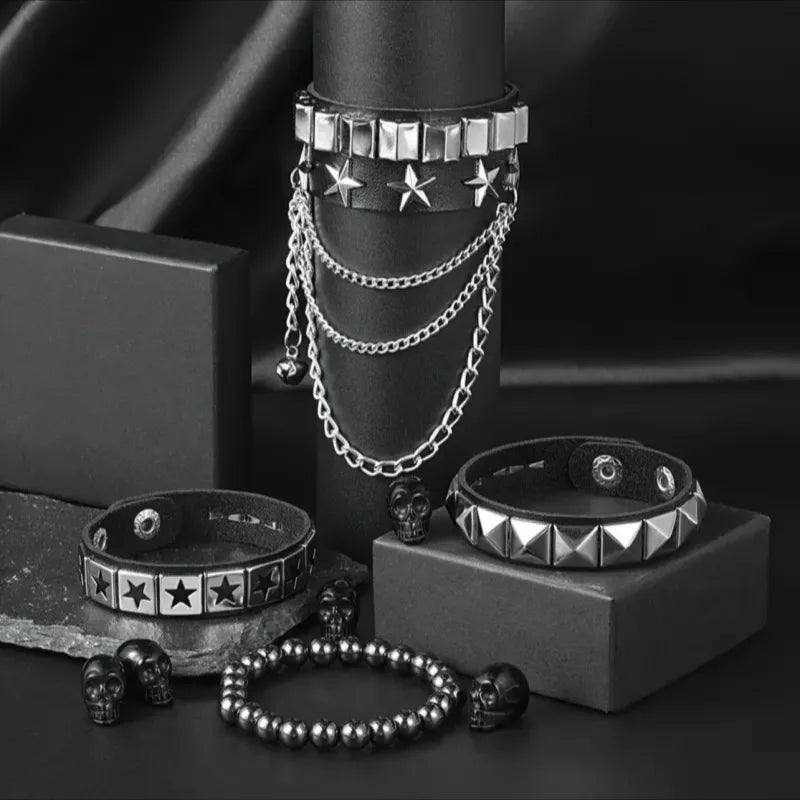4pcs/set Gothic Punk Rock Square Rivet Bracelet Daily and Party Gothic