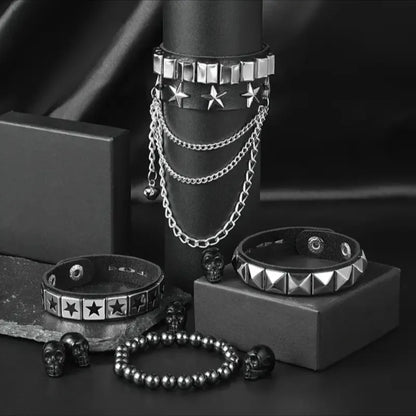 4pcs/set Gothic Punk Rock Square Rivet Bracelet Daily and Party Gothic