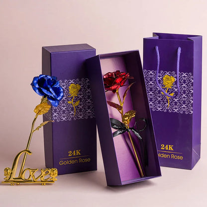 Artificial 24k Plated Rose With Love Holder Box Gift for Mothers Day Valentines Day Birthday Anniversary Thanksgiving Present