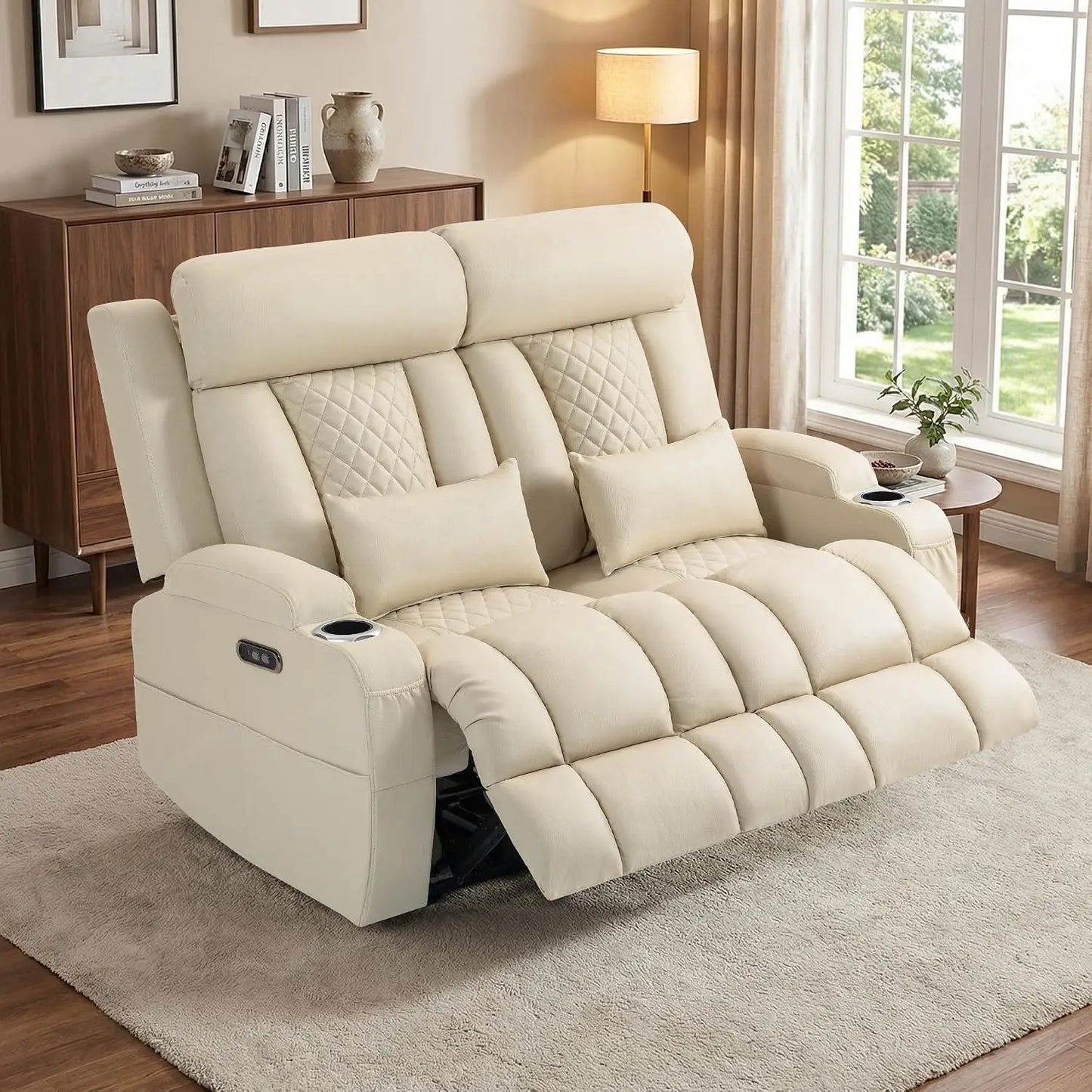 Electric RV Loveseat Recliner Sofa, Cat-Friendly Power Reclining Sofa Couch with Adjustable Headrest, Wall Hugger, Custom