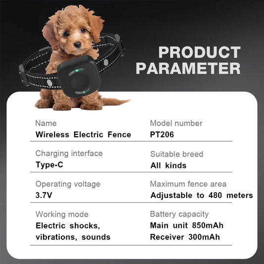New480M Dog Wireless Electric Fence Electric Shock Vibration Sound 3 Modes Color Screen Display Dog Training Collar Pet Supplies