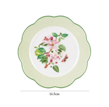 Ceramic Plate Household Bone China Dinner Plate Set Vintage Green Flower Dishes Tableware Oval Large Tray Dinnerware Sets