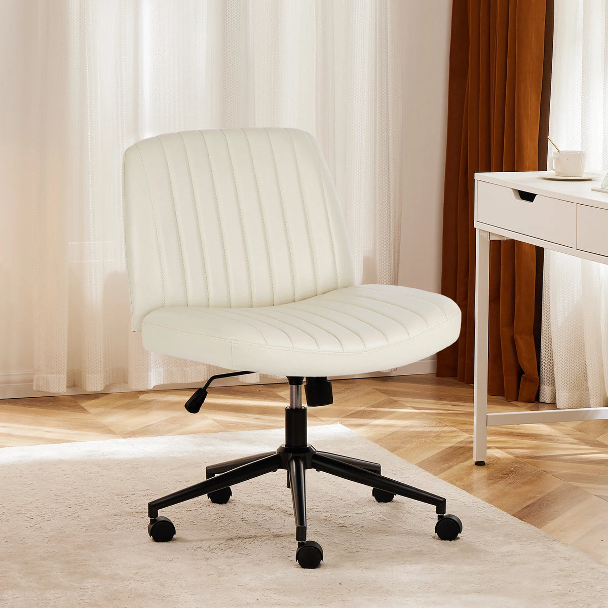 Armless Office Chair | Adjustable Swivel Seat with Casters or Foot Pads | Home, Work & Study